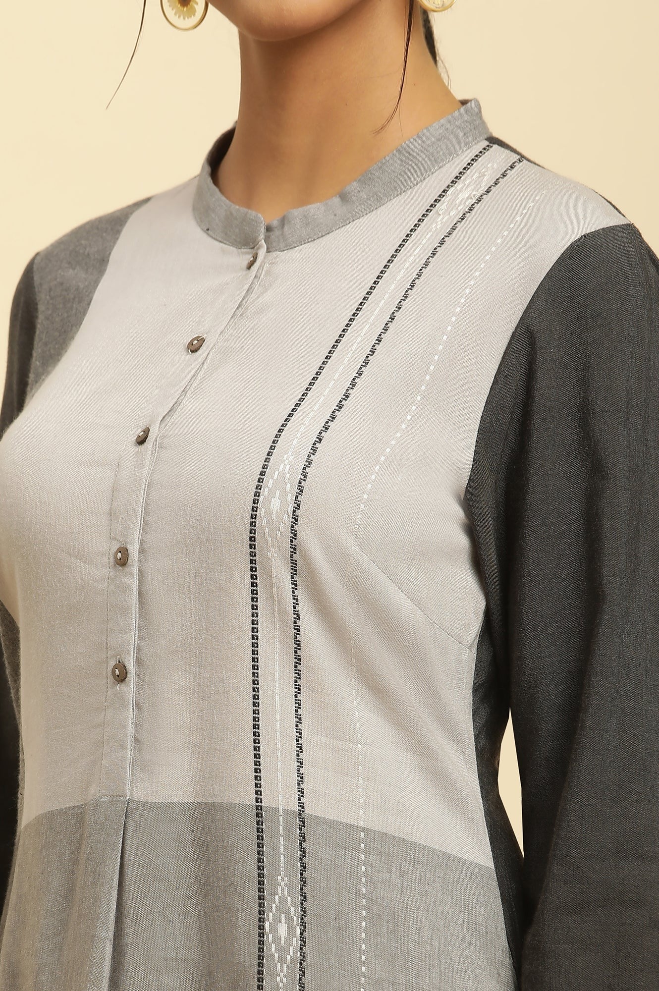 W Grey Color block Straight Kurta W for Women's