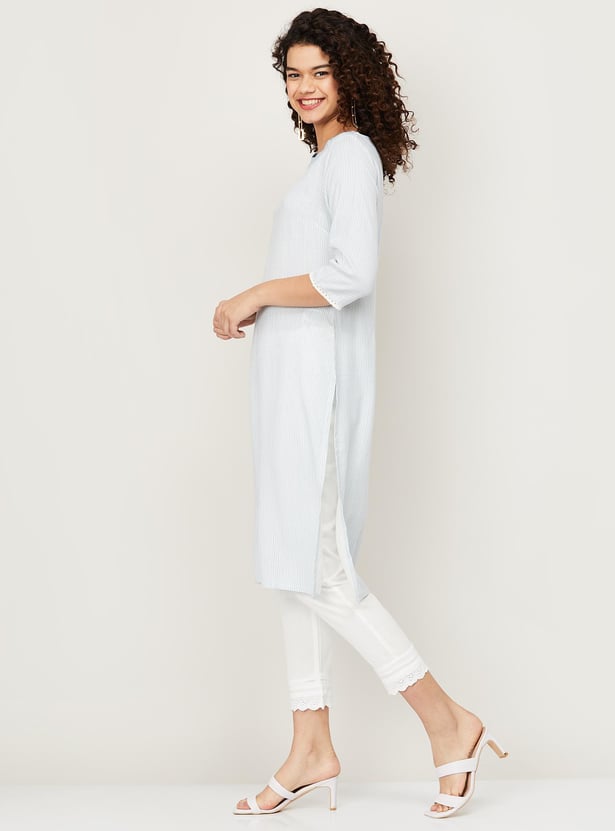 Women Blue Striped Straight Kurta W for Women's