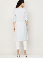 Women Blue Striped Straight Kurta W for Women's
