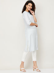 Women Blue Striped Straight Kurta W for Women's
