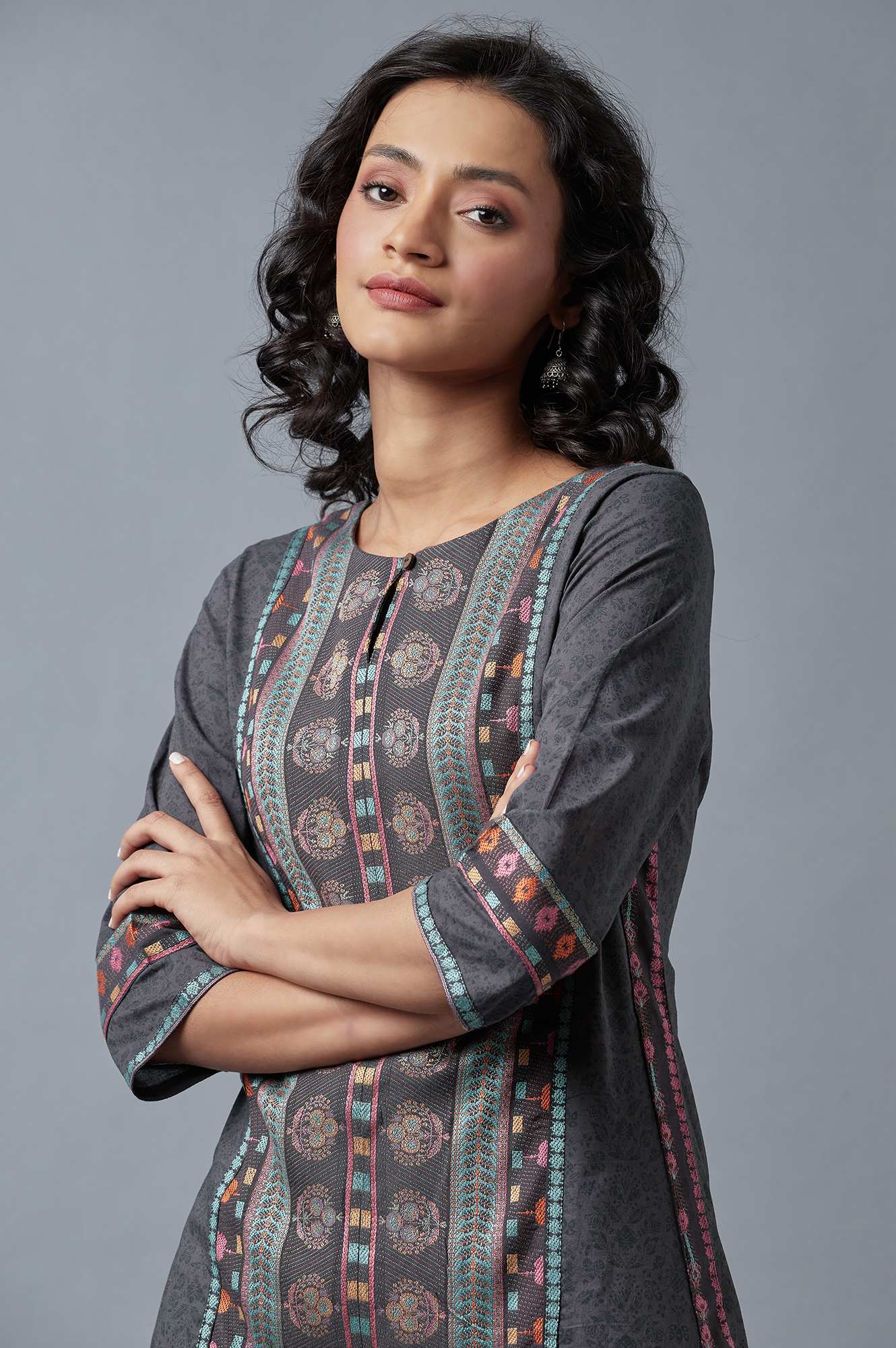 W Forged Iron Grey Printed Kurta W for Women's
