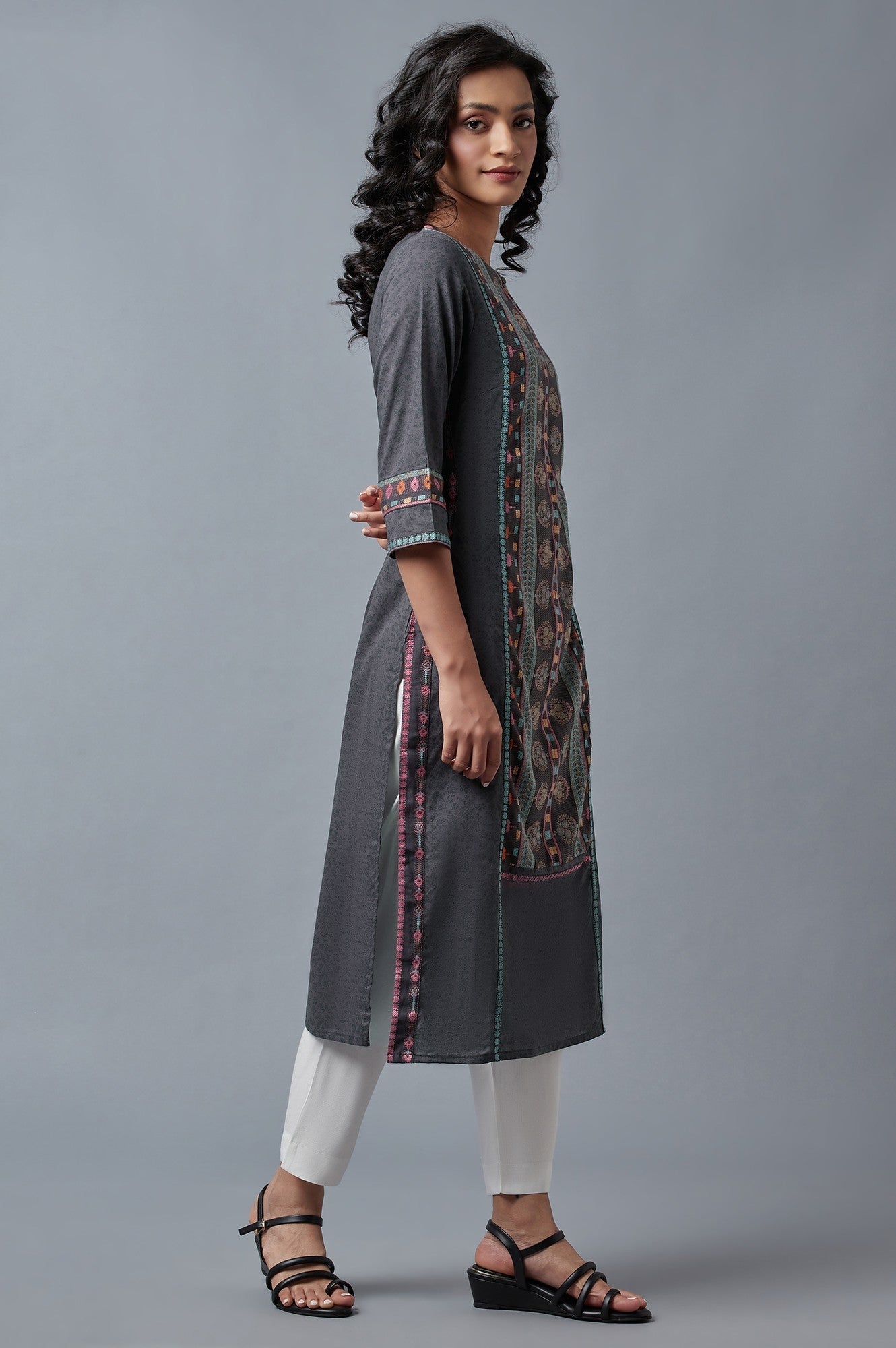 W Forged Iron Grey Printed Kurta W for Women's