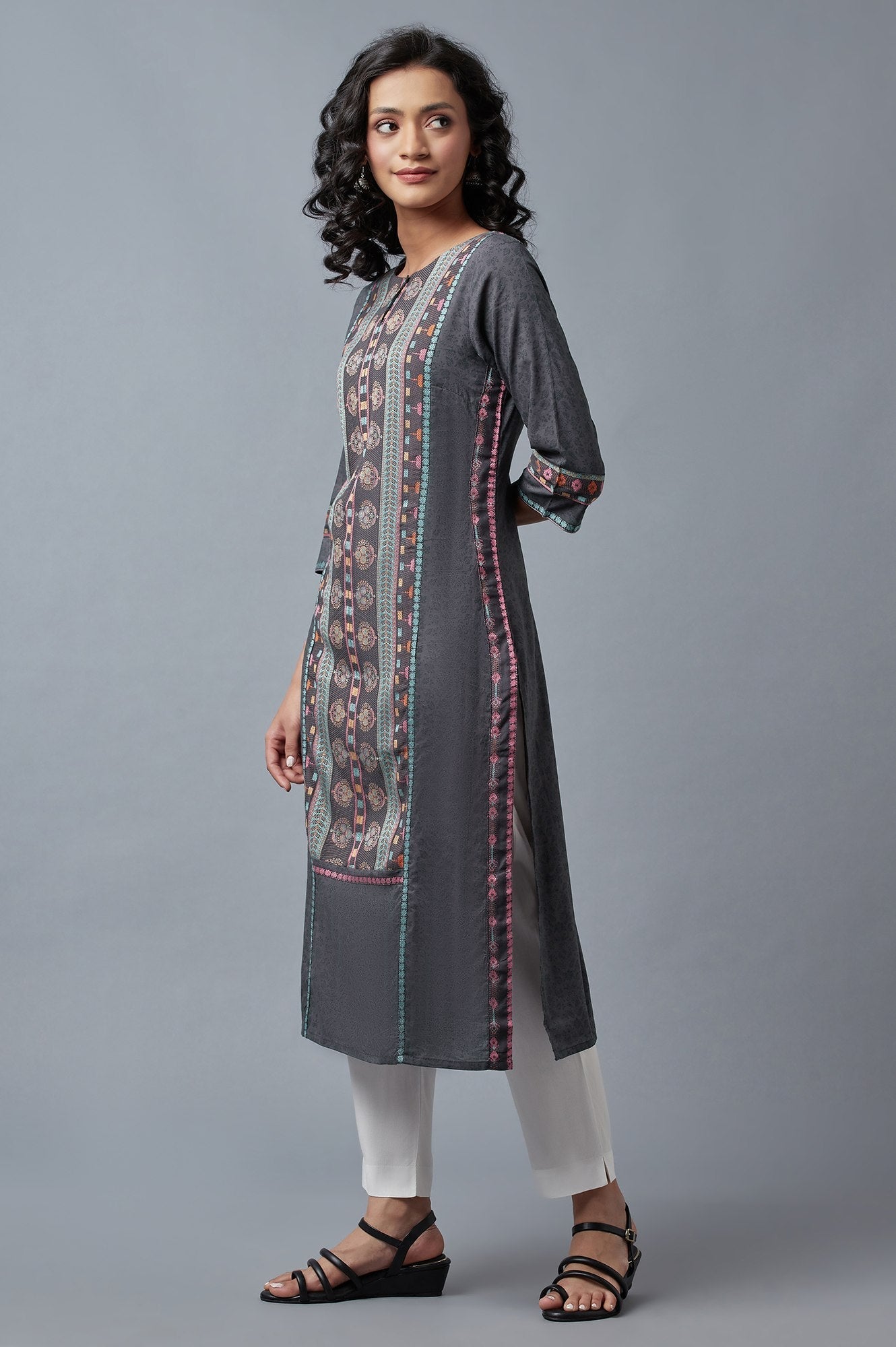 W Forged Iron Grey Printed Kurta W for Women's