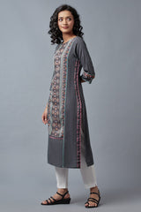 W Forged Iron Grey Printed Kurta W for Women's