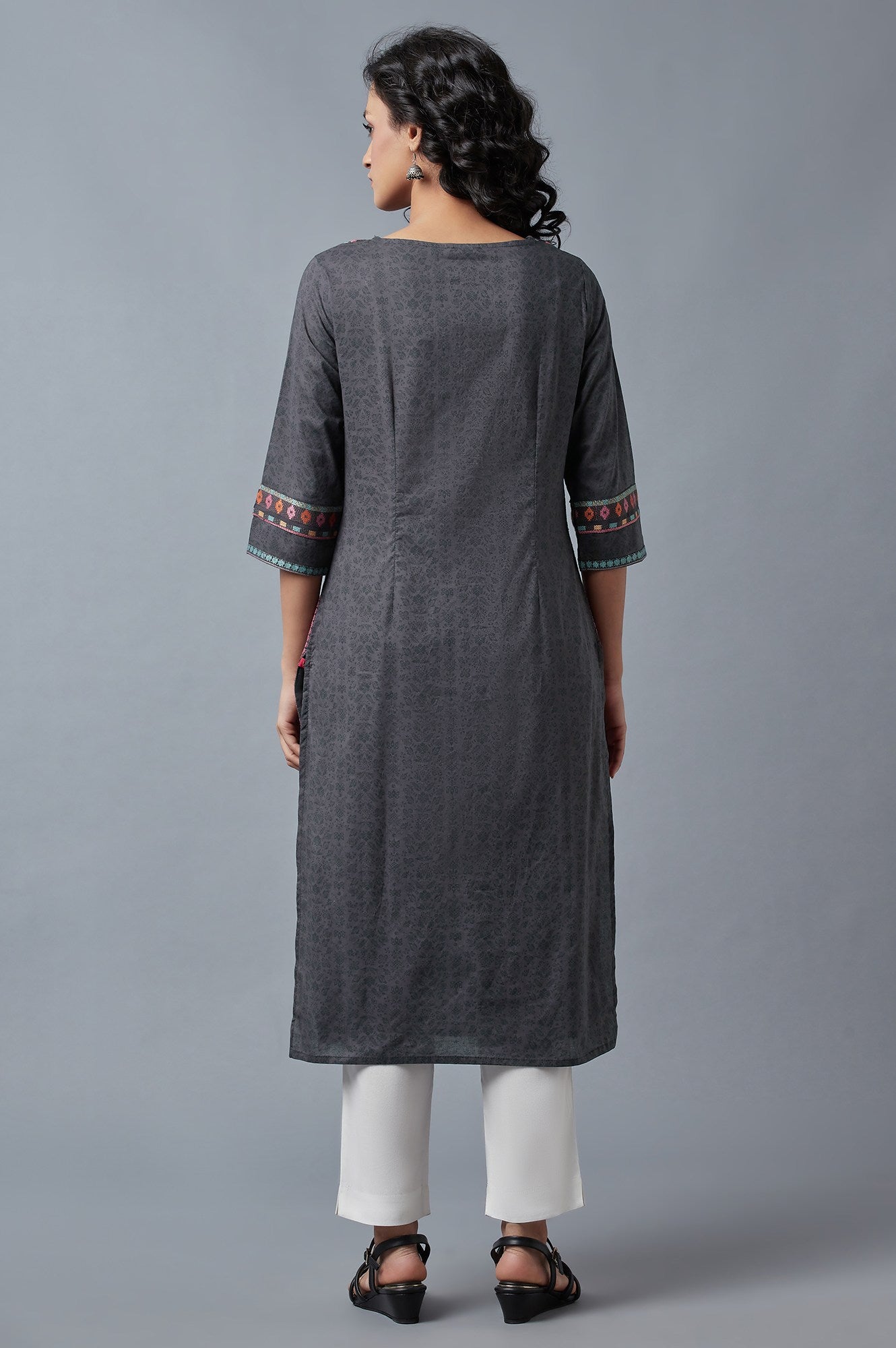 W Forged Iron Grey Printed Kurta W for Women's