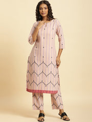 W Cotton Blend Co-Ord Kurta in Purple (No Pant), fusion ethnic wear with a modern touch.