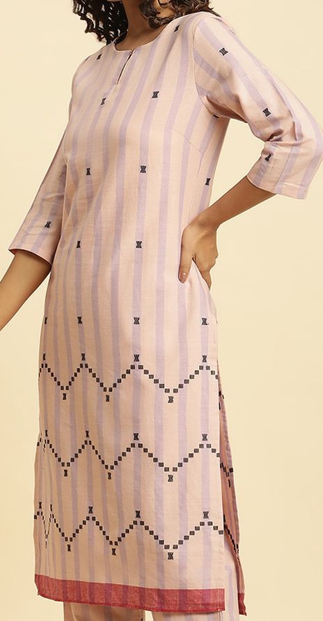 W Purple Cotton Blend Straight Kurta W for Women's