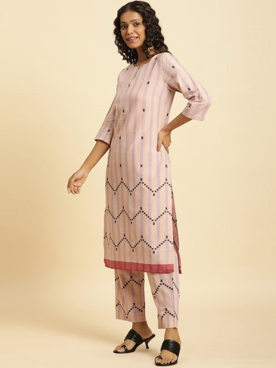 W Purple Cotton Blend Straight Kurta W for Women's