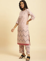 W Purple Cotton Blend Straight Kurta W for Women's