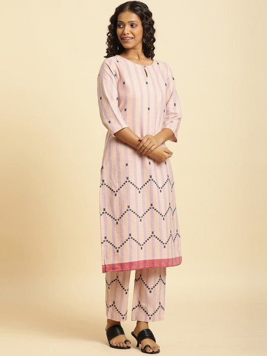 W Purple Cotton Blend Straight Kurta W for Women's