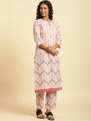 W Purple Cotton Blend Straight Kurta W for Women's