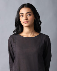 W Dark Grey Round-Neck A-Line Kurta W for Women's