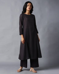 W Dark Grey Round-Neck A-Line Kurta W for Women's