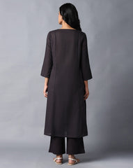 W Dark Grey Round-Neck A-Line Kurta W for Women's