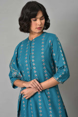 Teal Blue Saree Style kurta With Tights W for Women's