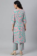 W Light Purple Floral Print Straight Kurta W for Women's
