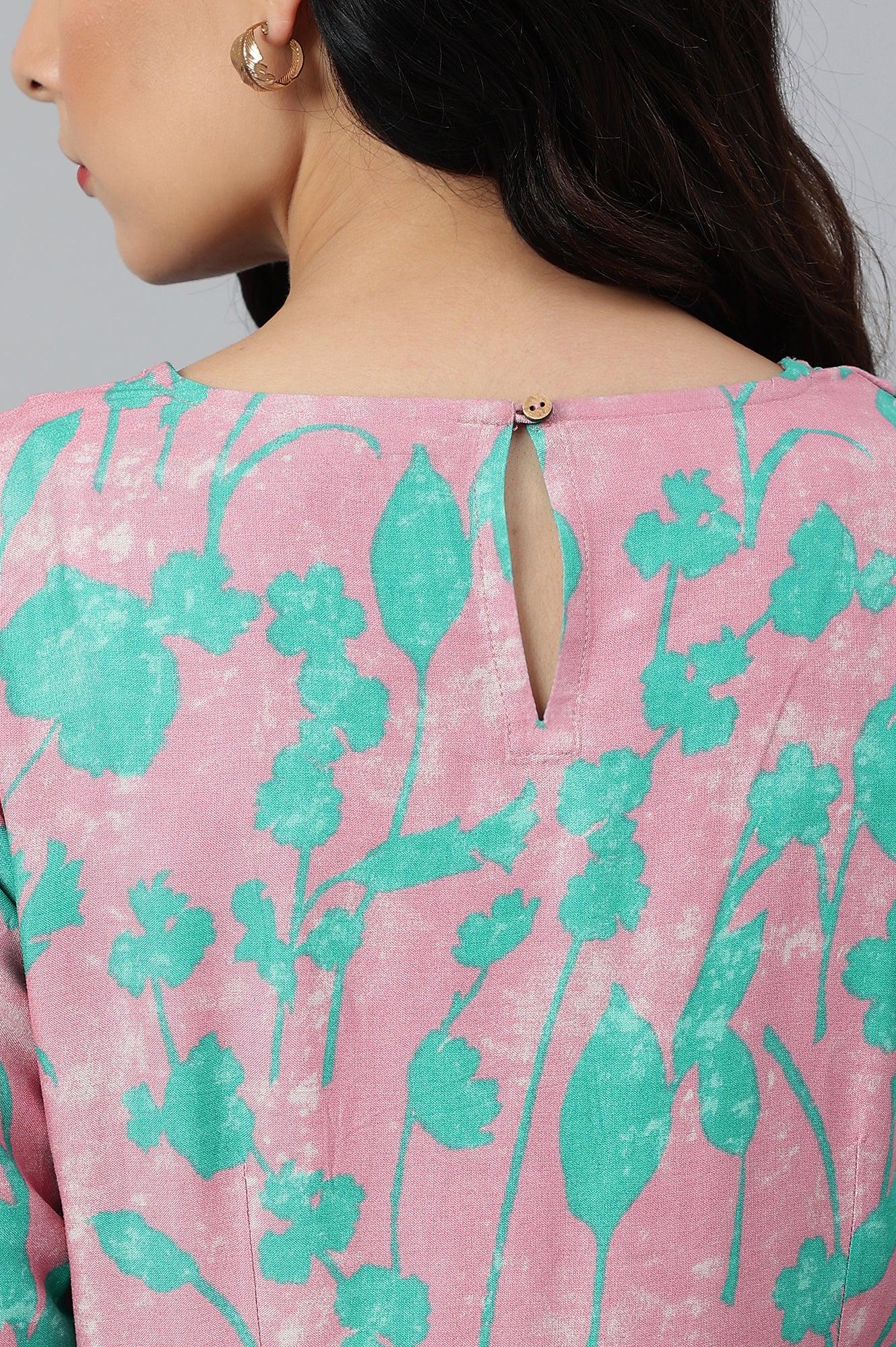 W Light Purple Floral Print Straight Kurta W for Women's