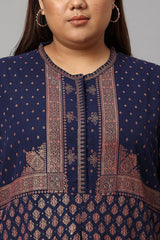 Plus Size Blue Printed A-Line Cowl kurta With Tights W for Women's