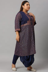 Plus Size Blue Printed A-Line Cowl kurta With Tights W for Women's