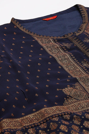 Plus Size Blue Printed A-Line Cowl kurta With Tights W for Women's