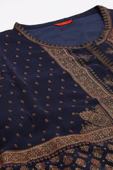 Plus Size Blue Printed A-Line Cowl kurta With Tights W for Women's