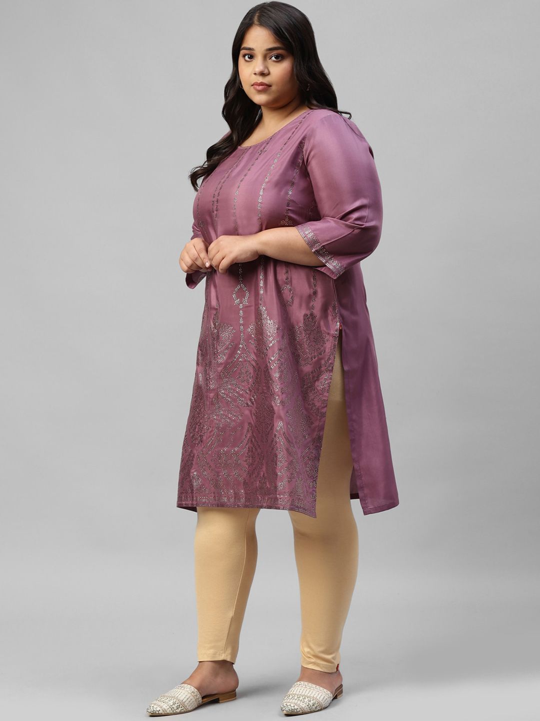 Purple Shantung Mukaish Printed kurta W for Women's