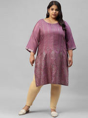 Purple Shantung Mukaish Printed kurta W for Women's