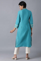 Woman Teal Printed A-Line Kurta W for Woman