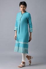 Woman Teal Printed A-Line Kurta W for Woman