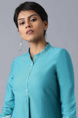 Woman Teal Printed A-Line Kurta W for Woman