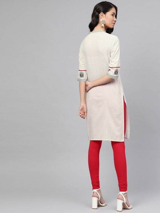 W Ecru Striped Straight Kurta W for Women's