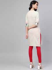W Ecru Striped Straight Kurta W for Women's