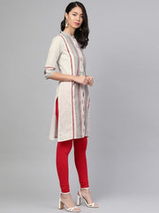 W Ecru Striped Straight Kurta W for Women's