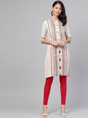 W Ecru Striped Straight Kurta W for Women's