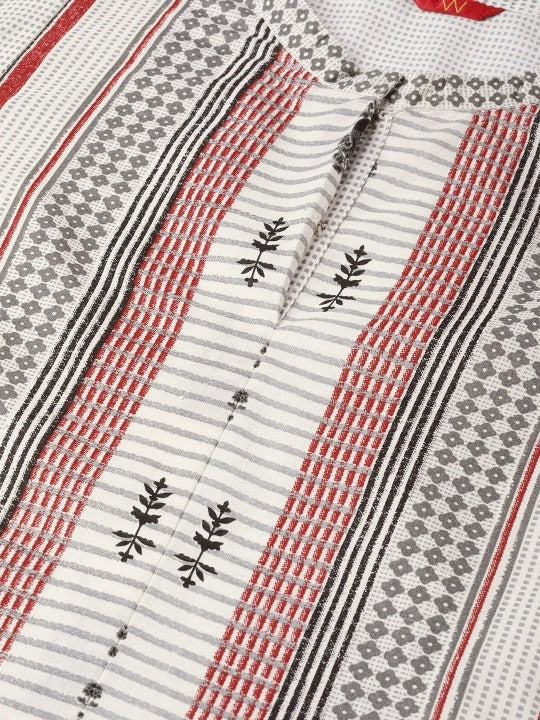W Ecru Striped Straight Kurta W for Women's