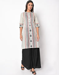 W Striped Straight Kurta in Ecru, subtle print with a relaxed straight silhouette.