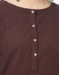 W Brown Straight Kurta with Roll-Up Sleeves W