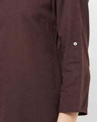W Brown Straight Kurta with Roll-Up Sleeves W