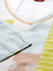 White & Yellow Forestry Printed A-Line Dress W for Women's