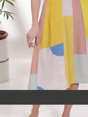 White & Yellow Forestry Printed A-Line Dress W for Women's