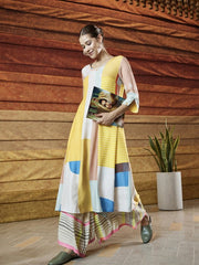 White & Yellow Forestry Printed A-Line Dress W for Women's