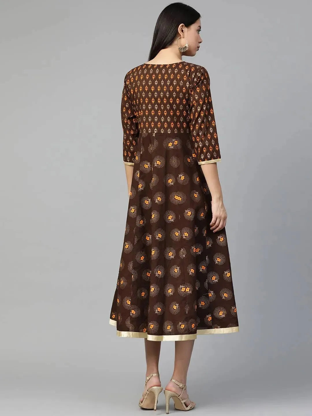 Brown Printed Cotton Dress LIBAS