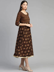 Brown Printed Cotton Dress LIBAS