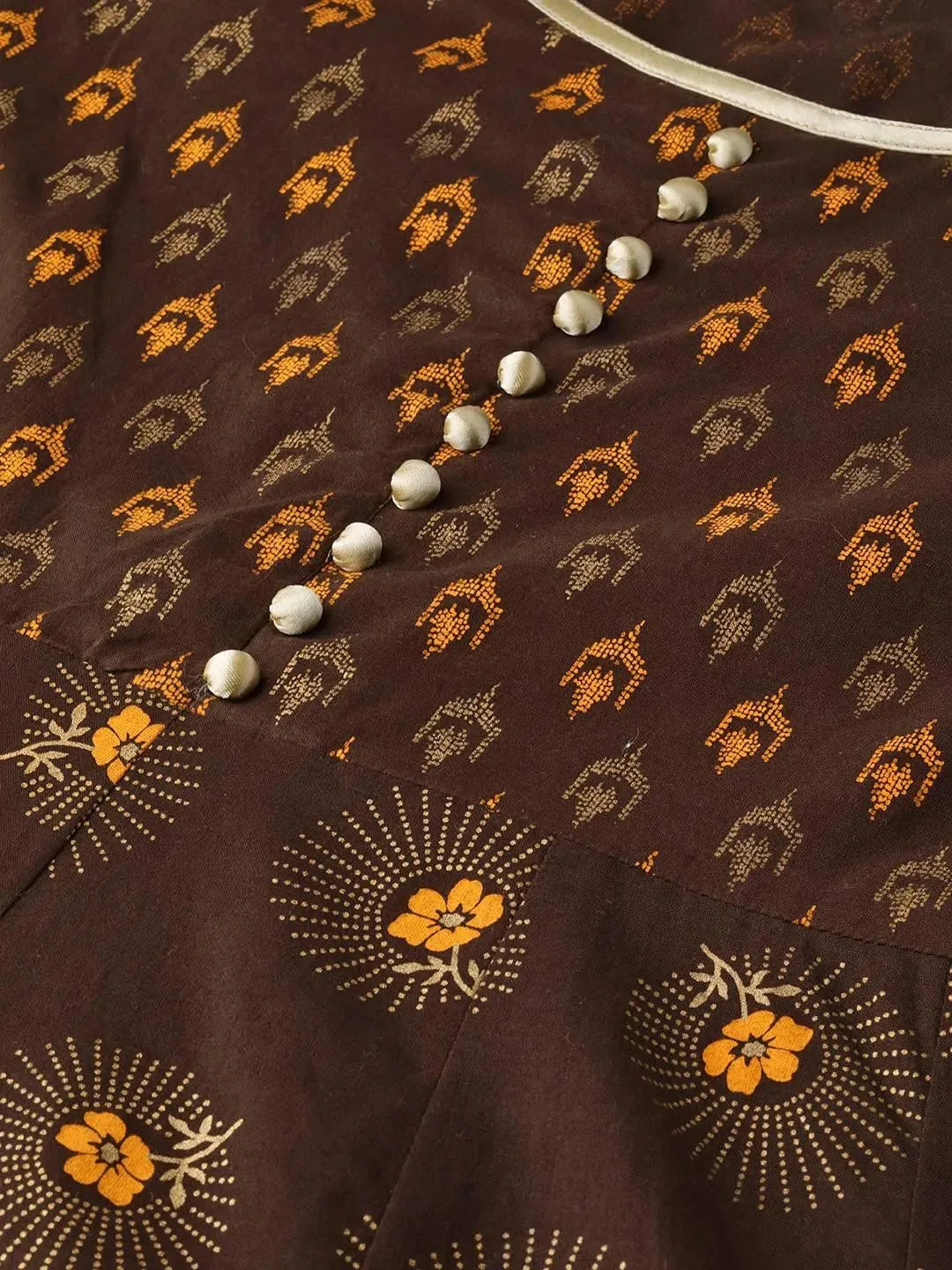 Brown Printed Cotton Dress LIBAS