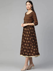 Brown Printed Cotton Dress LIBAS