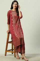 Rust Printed Rayon Kurta BIBA