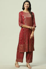 Rust Printed Rayon Kurta BIBA