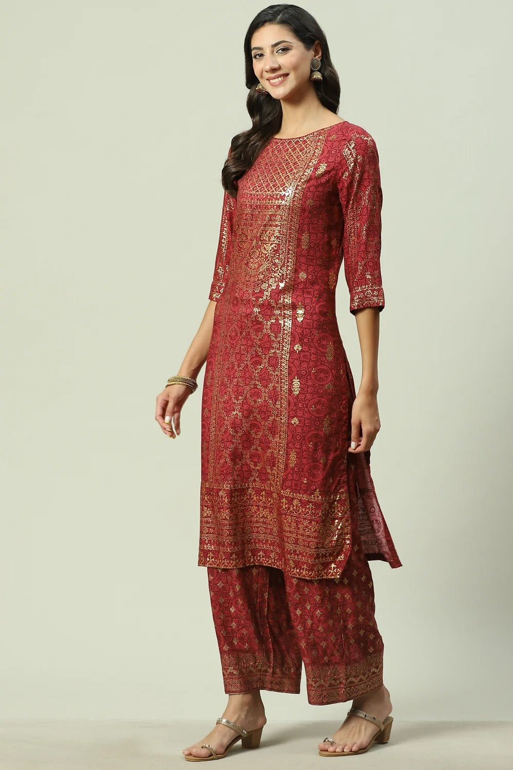 Rust Printed Rayon Kurta BIBA