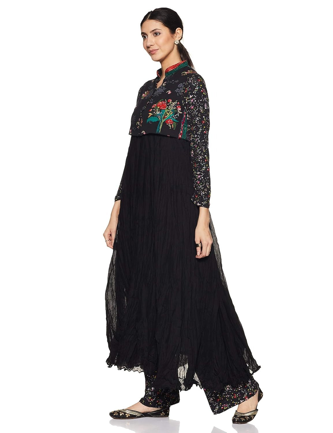Black Printed Anarkali Kurta with Vasket BIBA