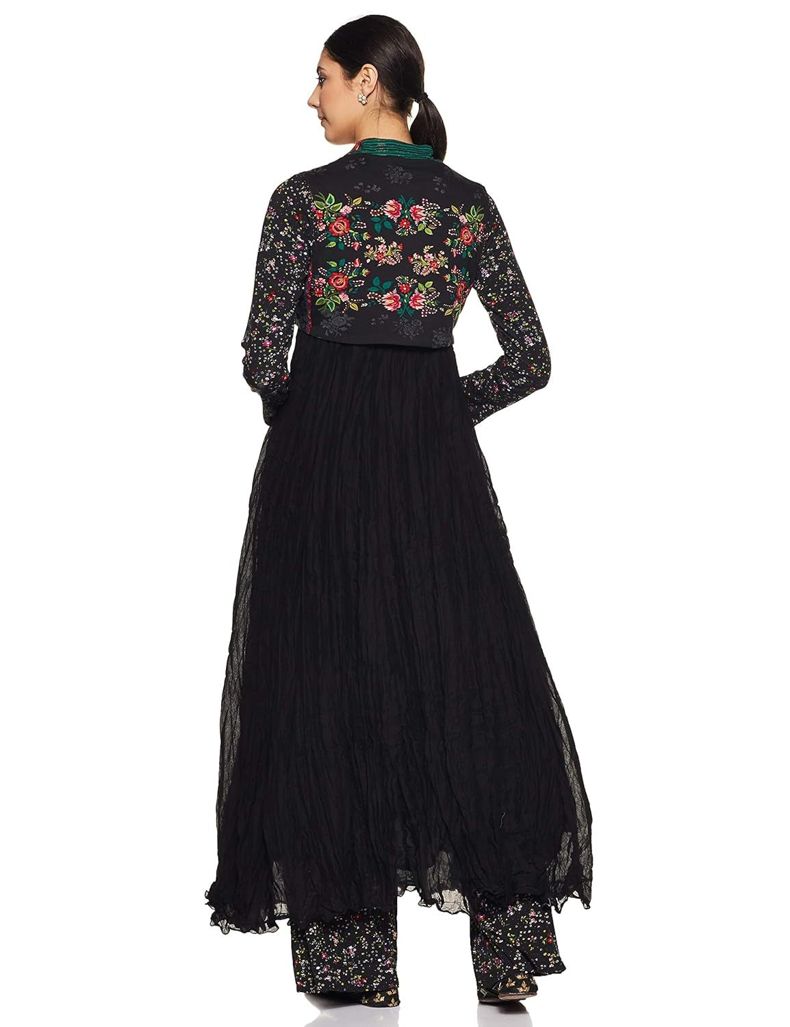 Black Printed Anarkali Kurta with Vasket BIBA